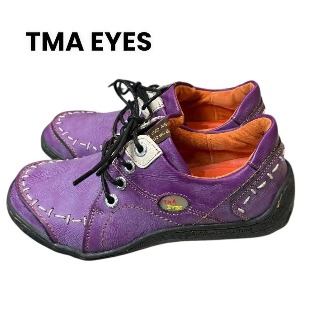 TMA EYES Women's Purple Stitching Lace-up Sneakers 8